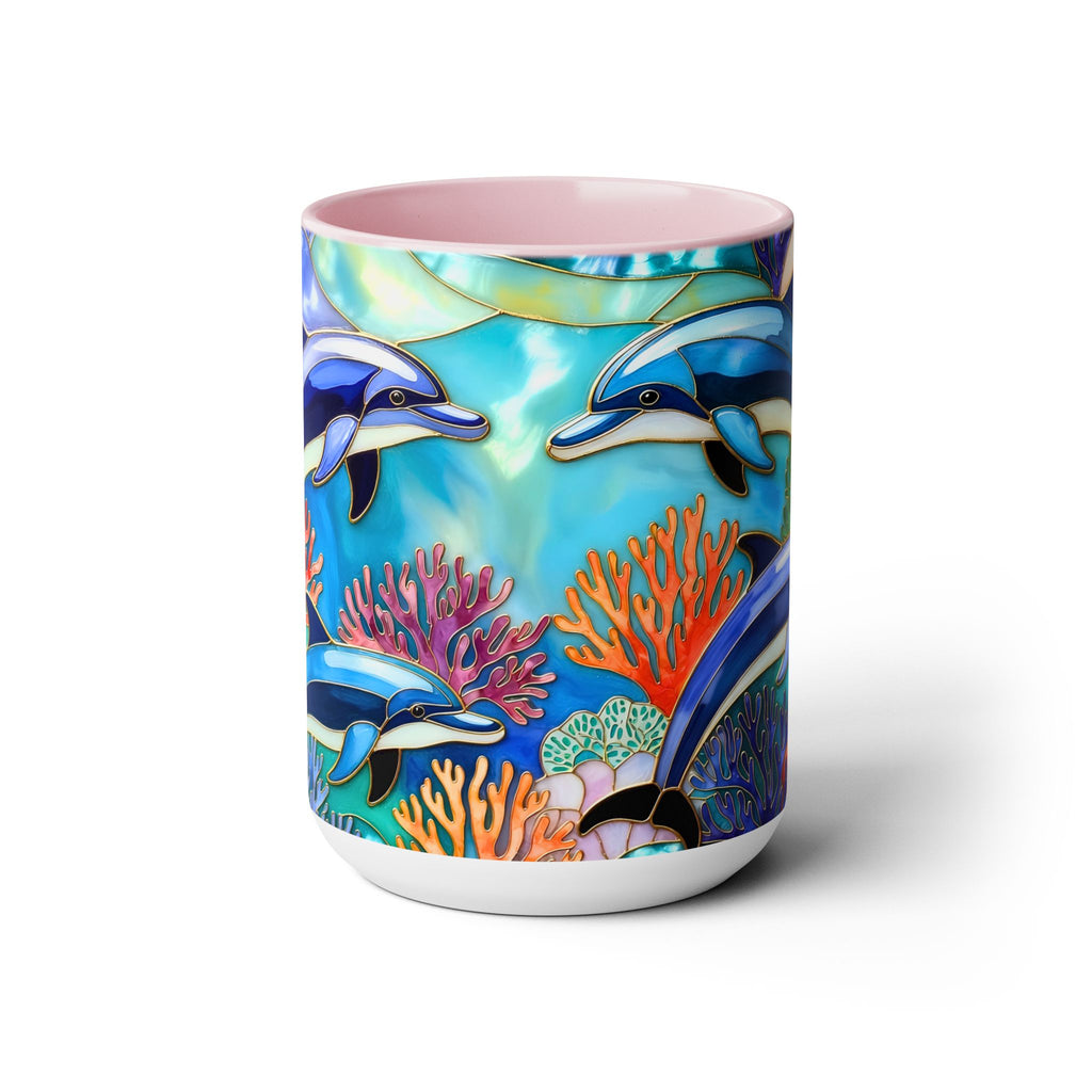 Dolphin Mug, Stained Glass Style Mug, Ocean Lover Gift, Ocean Lover Cup 15oz