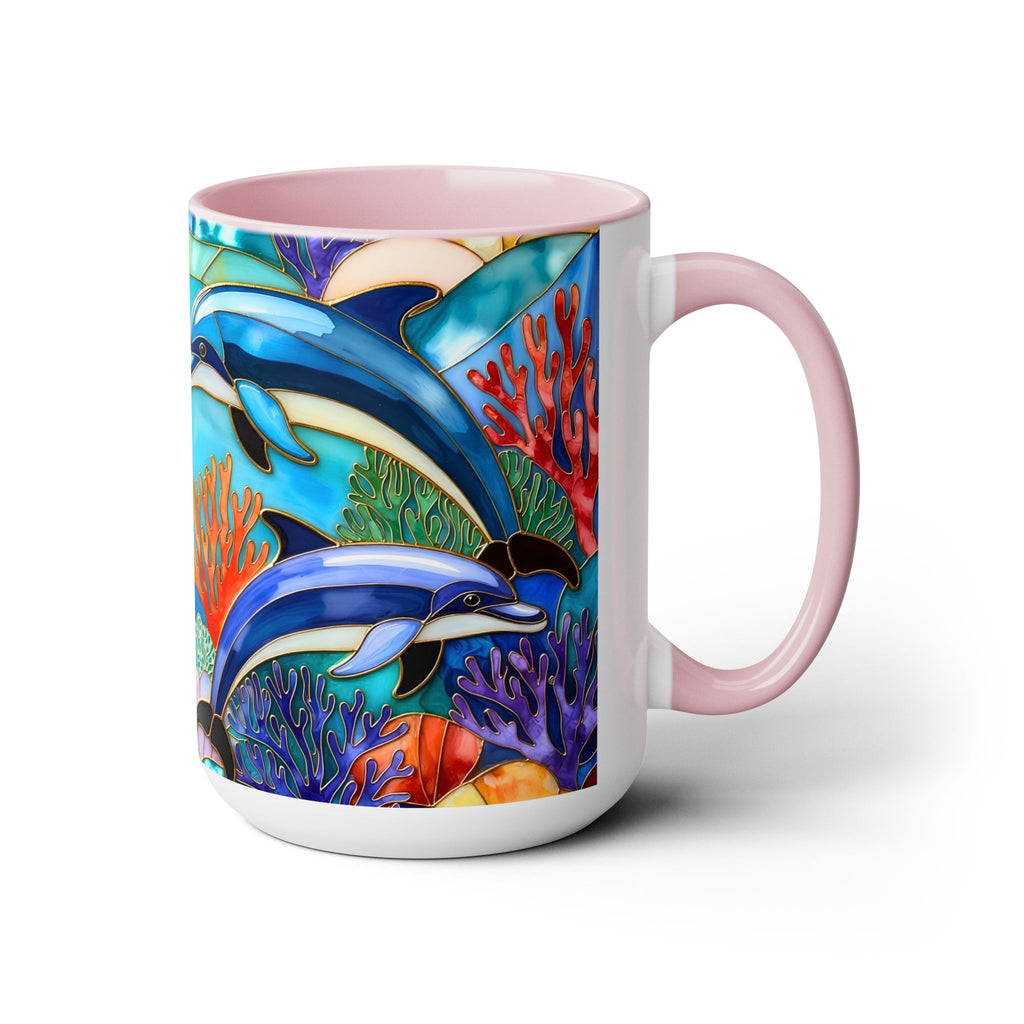 Dolphin Mug, Stained Glass Style Mug, Ocean Lover Gift, Ocean Lover Cup 15oz