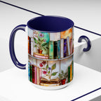 Floral Bookshelf Coffee Mug, Bookish Stained-Glass Style Mug, Book Lover Gift, Library Aesthetic Cup, Teacher Gift, Reading Mug 15oz