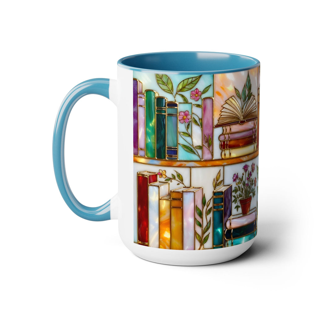 Floral Book Mug, Bookish Stained-Glass Style Mug, Book Lover Gift, Library Aesthetic Cup, Teacher Gift, Reading Mug 15oz
