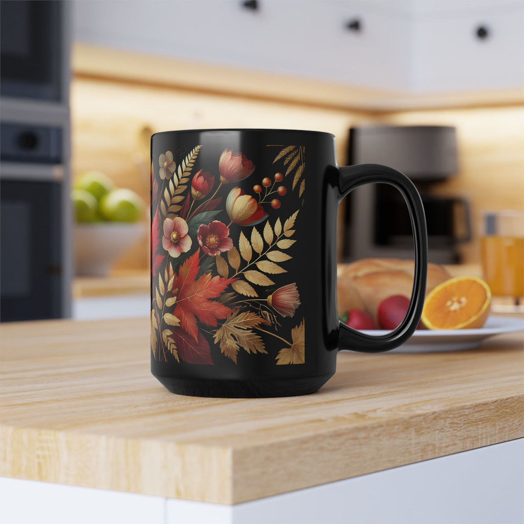 Fall Coffee Mug, Country Fall Autumn Mug, Maple Leaf Mug Pressed Flowers Leaves Style Mug Fall Colors Autumn Lover Gift Rustic Fall Mug 15oz