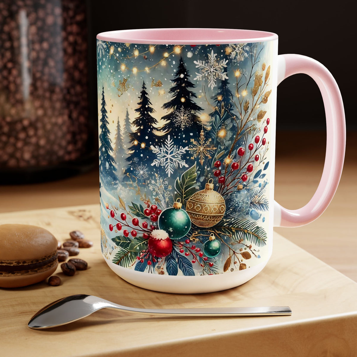 Festive Christmas Mug, Vintage Style Holiday Mug, Classic Christmas Tree Mug, Christmas Coffee Mug, Kitchen Decor Mug Forest Coffee Mug 15oz