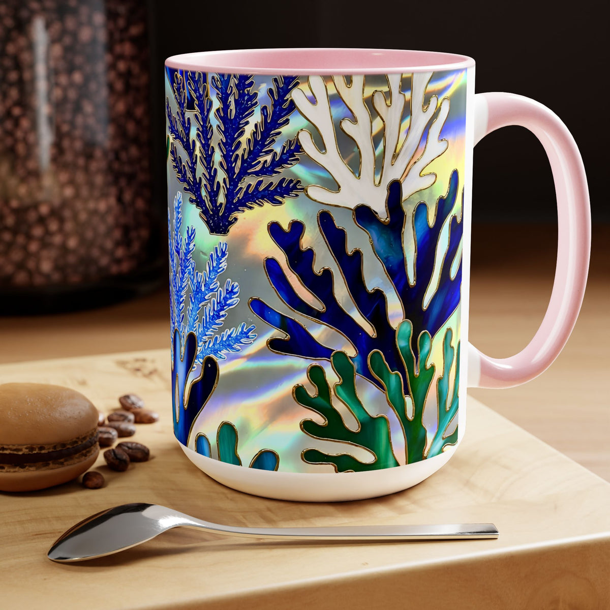 Coral Reef Mug, Stained Glass Style, Ocean Lover Gift Ocean Coffee Cup, Ocean Lover Cup 15oz