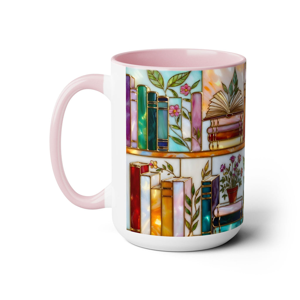 Floral Book Mug, Bookish Stained-Glass Style Mug, Book Lover Gift, Library Aesthetic Cup, Teacher Gift, Reading Mug 15oz