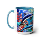 Dolphin Mug, Stained Glass Style Mug, Ocean Lover Gift, Ocean Lover Cup 15oz