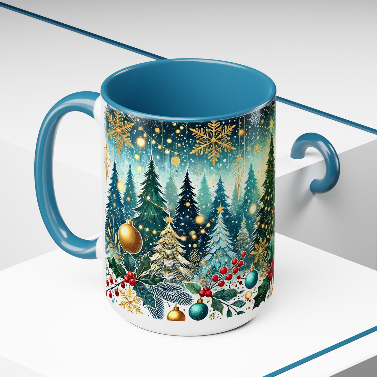 Christmas Mug, Festive Christmas Coffee Mug, Vintage Style Holiday Mug, Classic Christmas Tree Mug, Kitchen Decor Mug, Forest Mug 15oz