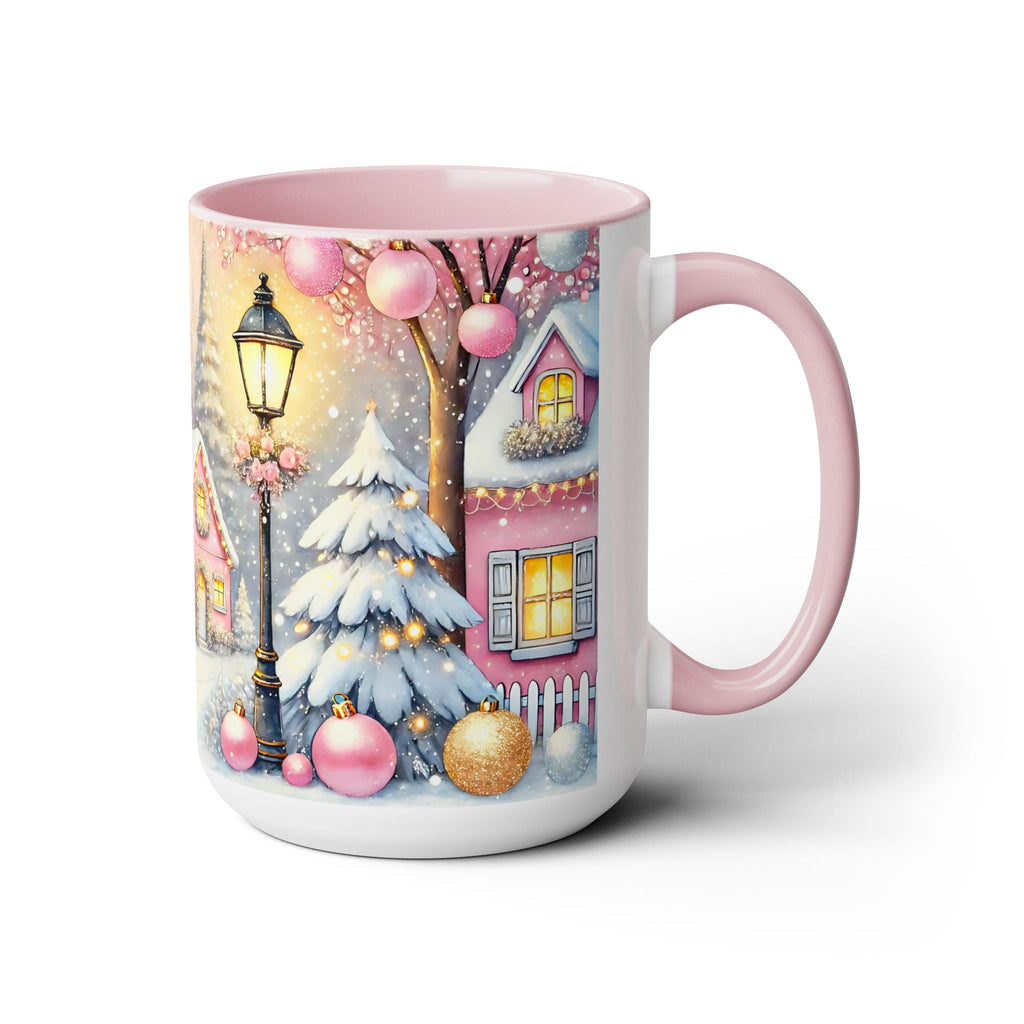 Pink Christmas Village Mug, Christmas Movie Mug, Christmas Coffee Mug Gift, Merry Christmas Mug, Winter Mug, Holiday Kitchen Decor 15 oz