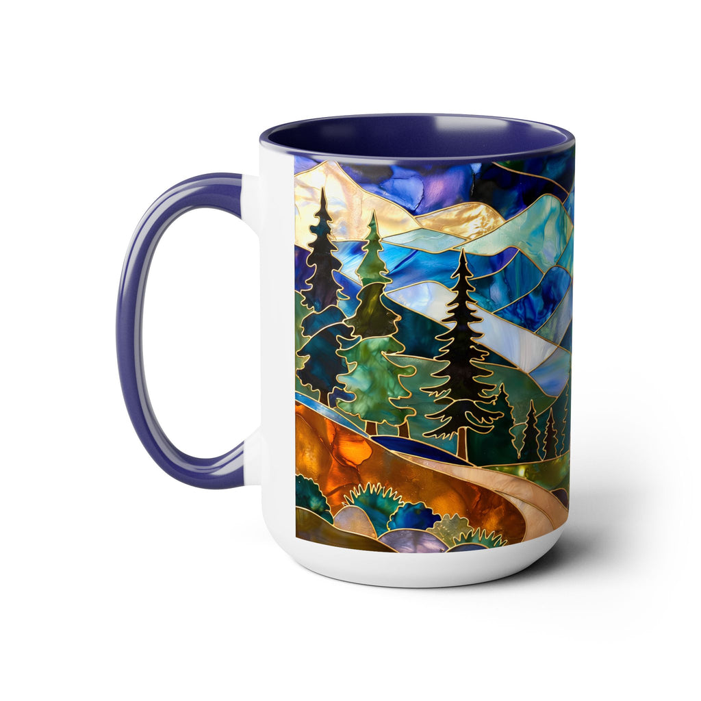 Stained Glass Style Mountain Camper Mug, Camping Coffee Cup, Outdoor Adventure Mug, Nature Lover Gift, Fathers Day Mug, Forest Landscape Cup