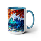 Stained Glass Style Ocean Beach Mug 15oz, Sunrise High Waves Coffee Cup, Palm Tree Coastal Art Cup, Tropical Beach Gift