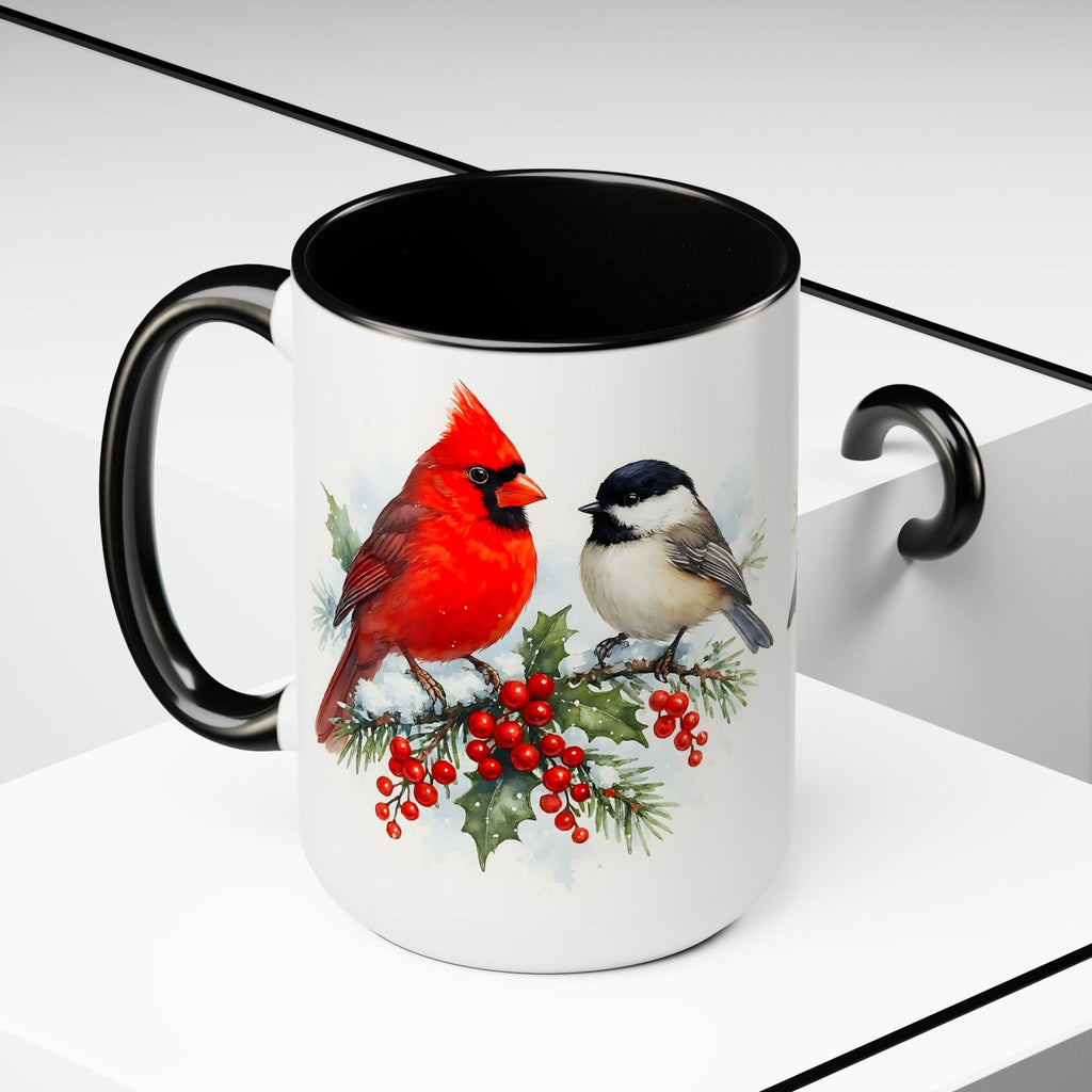 Cardinal Chickadee Mug, Birds on Snowy Branch Mug, Birds Retro Christmas Mug, Winter Mug, Christmas Kitchen Decor Mug, Birds Lover Mug 15oz