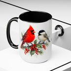Cardinal Chickadee Mug, Birds on Snowy Branch Mug, Birds Retro Christmas Mug, Winter Mug, Christmas Kitchen Decor Mug, Birds Lover Mug 15oz