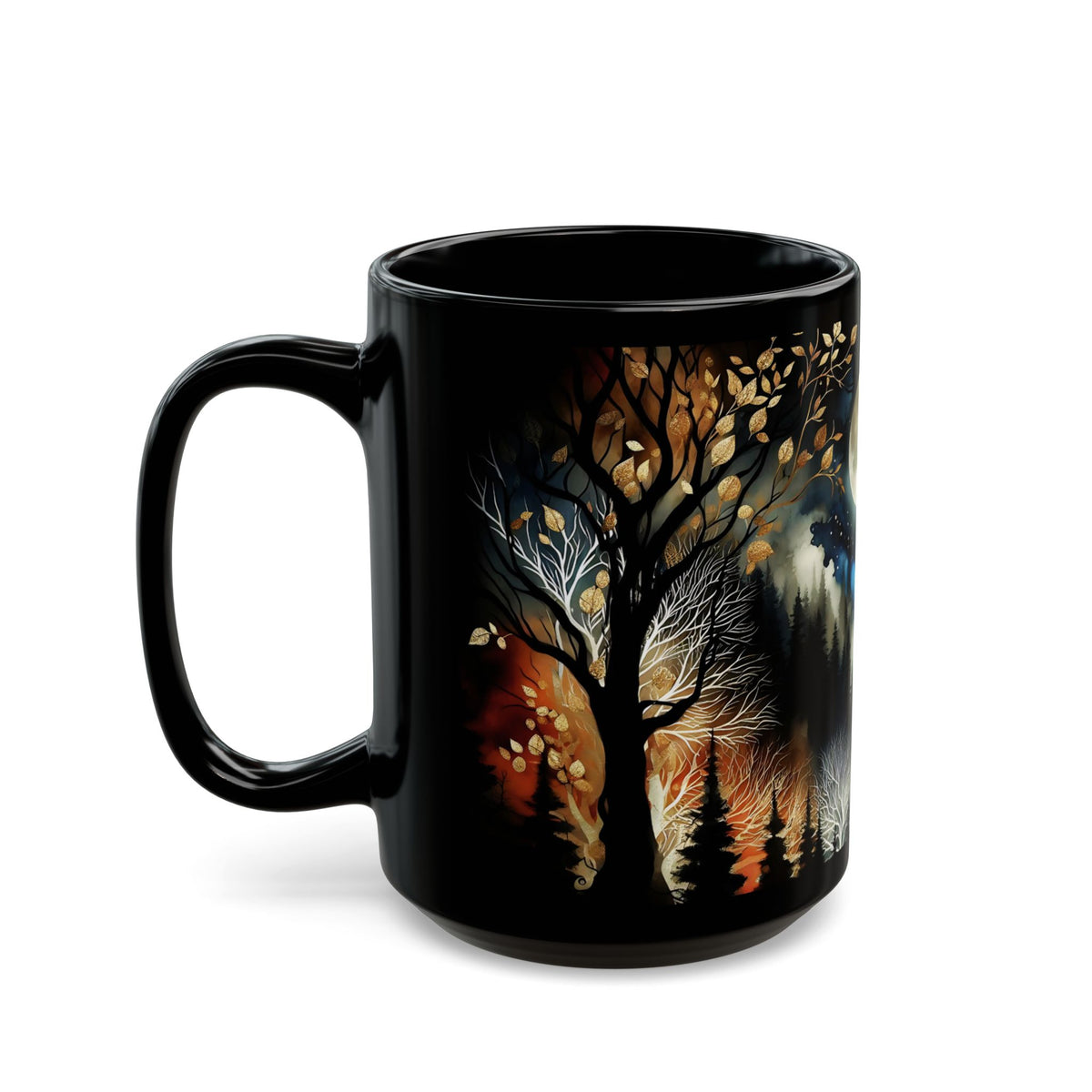 Witchy Moon Mug, Dark Forest Mug, Gothic Forest Dark Academia Mug, Mystical Night Coffee Mug, Mystical Forest Coffee Cup, Halloween Cup 15oz