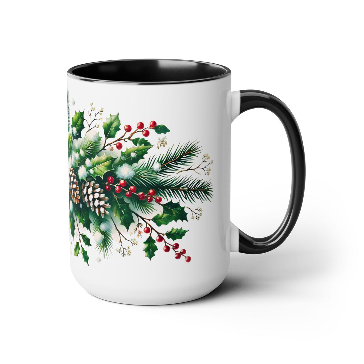 Snowy Garland Coffee Mug, Christmas Wreath Mug, Winter Holiday Ceramic Mug, Festive Garland Drinkware, Holiday Season Classy Mug Gift 15oz