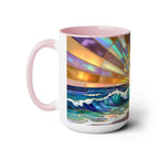 Beach Sunrise Stained Glass Style Mug, Coastal Ocean Coffee Cup, Sunrise Sea Mug, Beach Lover Cup 15oz