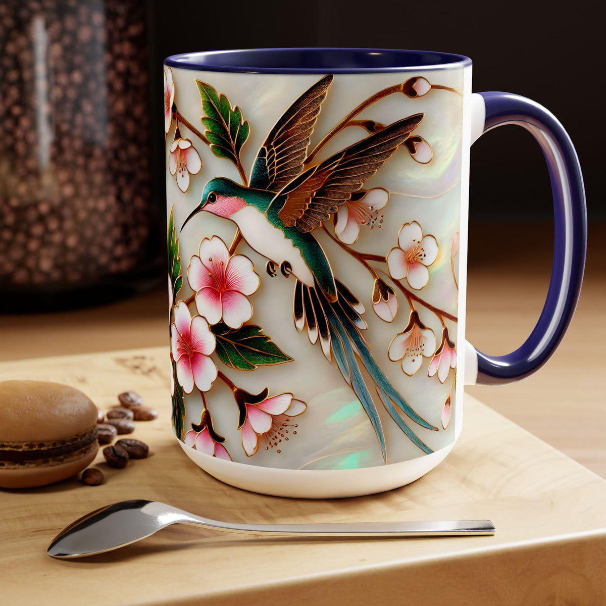 Floral Hummingbird Mug, Nature Lover Coffee Cup, Gift for Her, Cute Bird Mug, Mother Day Gift, Garden Lover Drinkware, Home Decor Cup 15oz