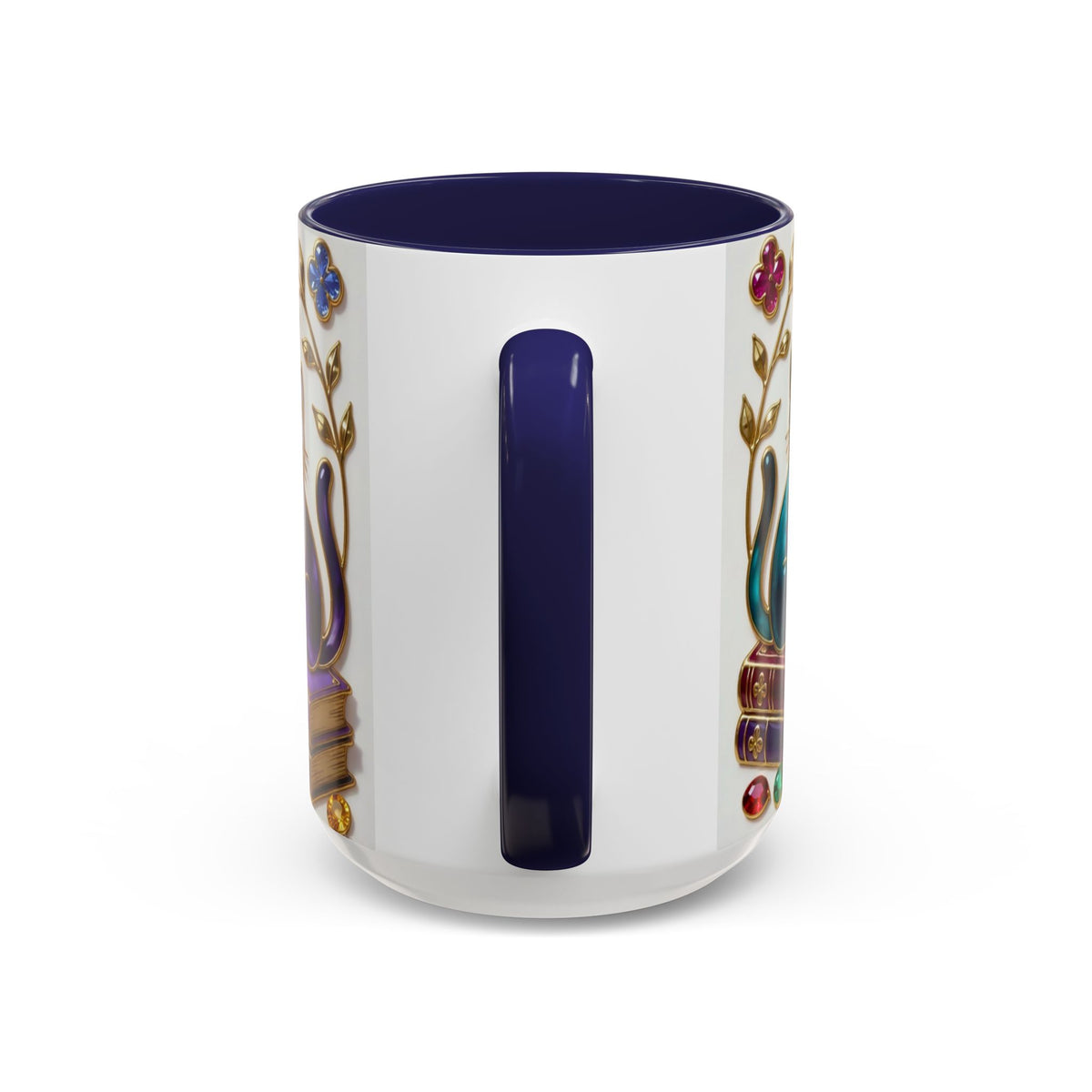 Stained Glass Style Cats Mug, Bookish Cat Art Mug, Jewel Tone Fantasy Cats Cup, Book Lover Mug 15oz