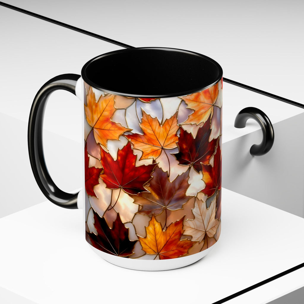 Autumn Maple Leaf Mug, Fall Stained-Glass Style Coffee Cup, Cozy Ceramic Seasonal Mug, Thanksgiving Gift Mug, Botanical Mug, Nature Mug 15oz
