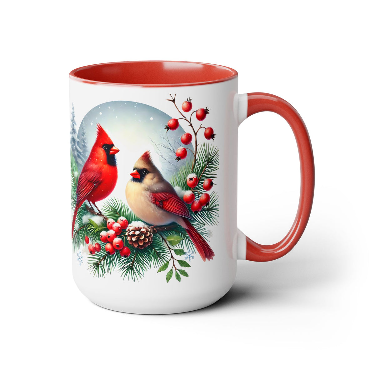Cardinal Christmas Mug, Bird on Snowy Branch Mug, Bird Retro Christmas Mug, Cottagecore Mug, Christmas Cardinal Pair Mug, Christmas Mug 15oz