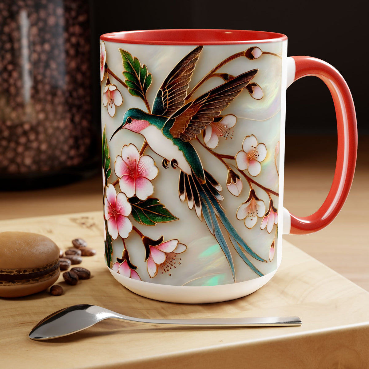 Floral Hummingbird Mug, Nature Lover Coffee Cup, Gift for Her, Cute Bird Mug, Mother Day Gift, Garden Lover Drinkware, Home Decor Cup 15oz