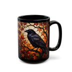 Raven Mug, Stained Glass Crow Coffee Mug, Gothic Raven Mug, Dark Academia Gift, Witchy Fall Mug, Bird Lover Gift, Halloween Cup 11oz, 15oz