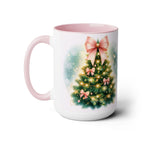 Christmas Tree Mug, Winter Tree Bow Mug, Holiday Mug, Aesthetic Pink Tree Mug, Christmas Coquette Mug, Holiday Mug, Pink Winter Mug 15oz