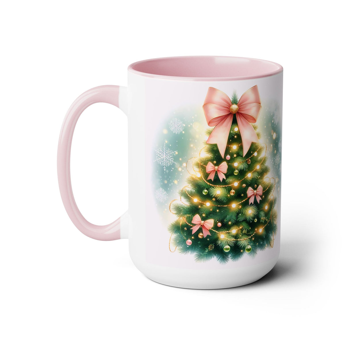 Christmas Tree Mug, Winter Tree Bow Mug, Holiday Mug, Aesthetic Pink Tree Mug, Christmas Coquette Mug, Holiday Mug, Pink Winter Mug 15oz