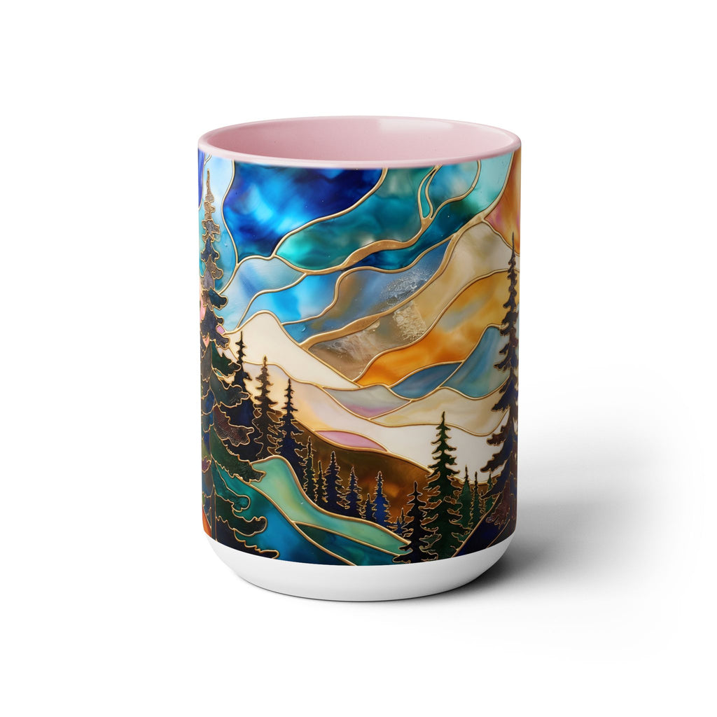 Stained Glass Style Mountain Mug, Forest Landscape Coffee Mug, Nature Lover Gift, Outdoor Adventure Mug, Fathers Day Gift 15oz