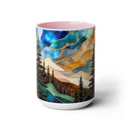 Stained Glass Style Mountain Mug, Forest Landscape Coffee Mug, Nature Lover Gift, Outdoor Adventure Mug, Fathers Day Gift 15oz