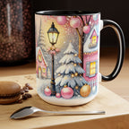 Pink Christmas Village Mug, Christmas Movie Mug, Christmas Coffee Mug Gift, Merry Christmas Mug, Winter Mug, Holiday Kitchen Decor 15 oz