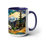Stained Glass Style Mountain Camper Mug, Camping Coffee Cup, Outdoor Adventure Mug, Nature Lover Gift, Fathers Day Mug, Forest Landscape Cup
