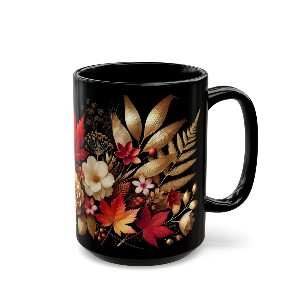 Fall Coffee Mug, Country Fall Autumn Mug, Maple Leaf Mug Pressed Flowers Leaves Style Mug Fall Colors Autumn Lover Gift Rustic Fall Mug 15oz