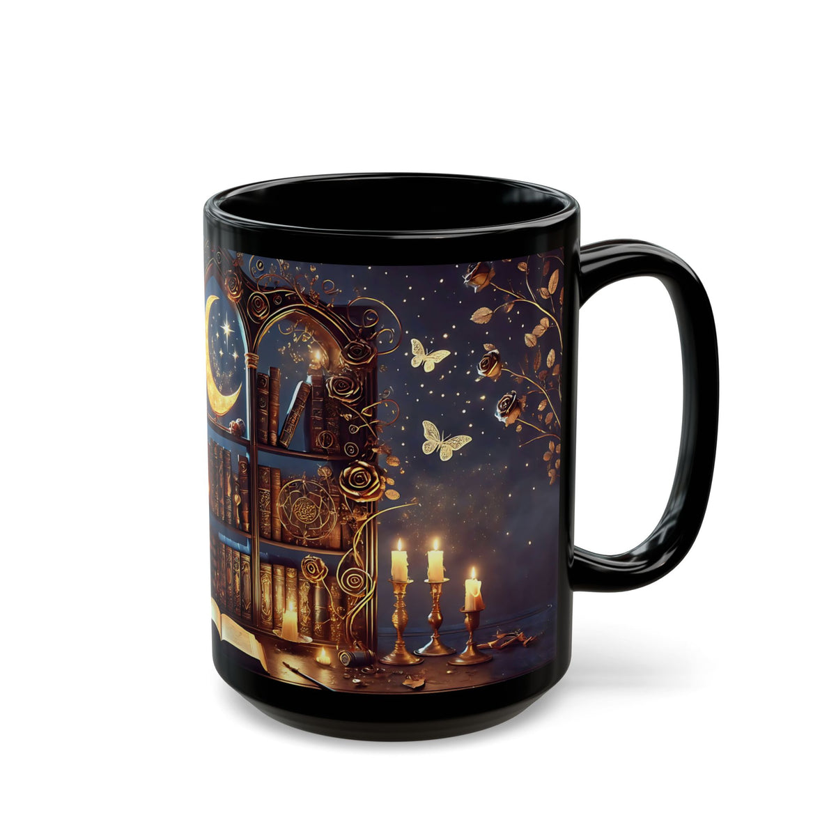 Crescent Moon Gothic Book Lover Coffee Mug, Dark Academia Witchy Floral Gift, Reading Mug, Book Lover Gift, Bookish Fall, Ceramic Cup 15oz