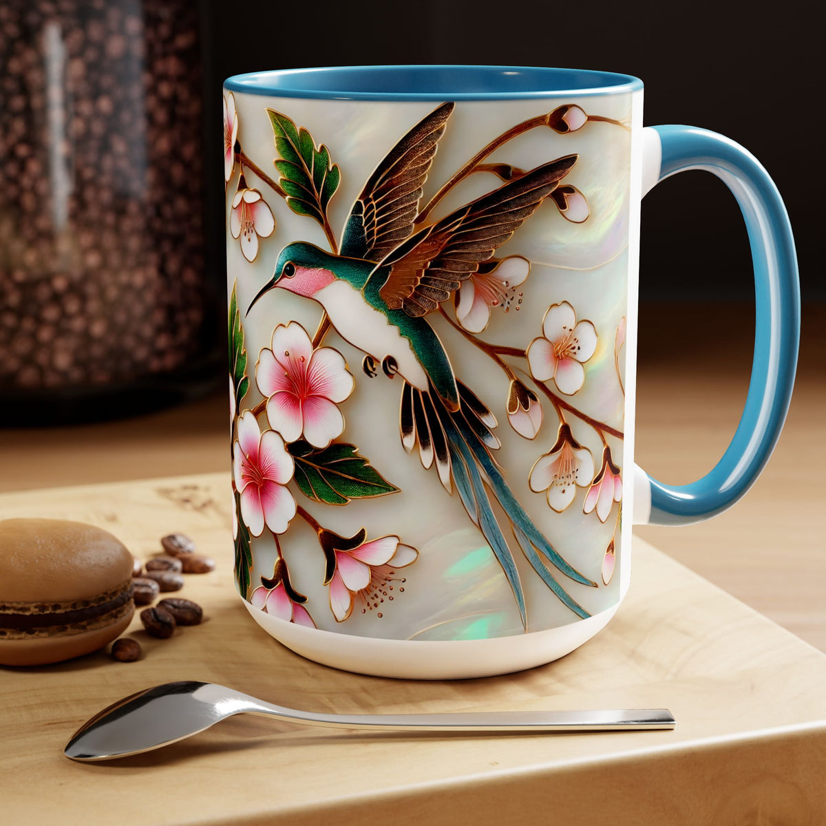 Floral Hummingbird Mug, Nature Lover Coffee Cup, Gift for Her, Cute Bird Mug, Mother Day Gift, Garden Lover Drinkware, Home Decor Cup 15oz