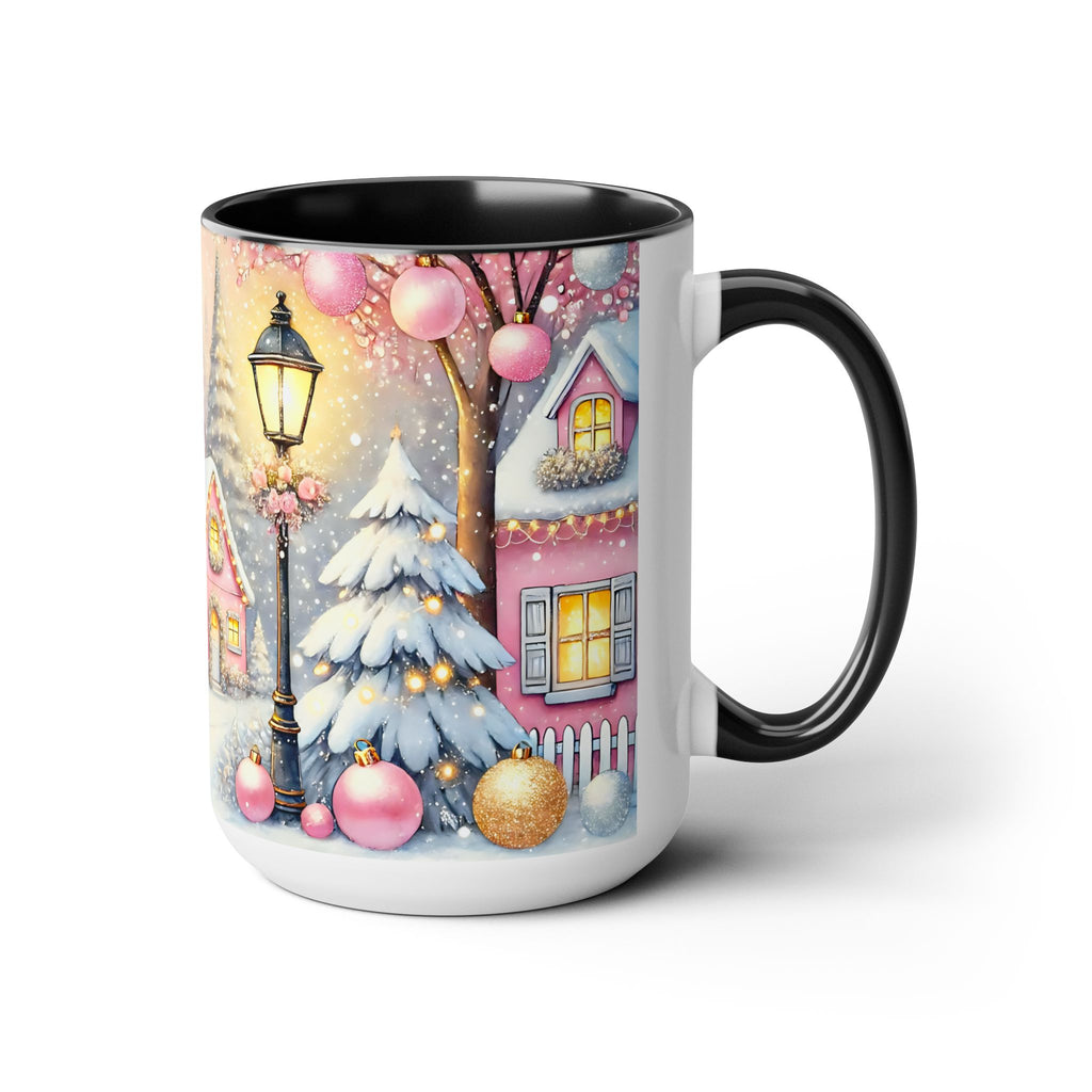 Pink Christmas Village Mug, Christmas Movie Mug, Christmas Coffee Mug Gift, Merry Christmas Mug, Winter Mug, Holiday Kitchen Decor 15 oz