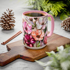 Stained Glass Style Floral Mug, 15 oz, Pink & Burgundy Flowers Floral Art Coffee Cup 15oz