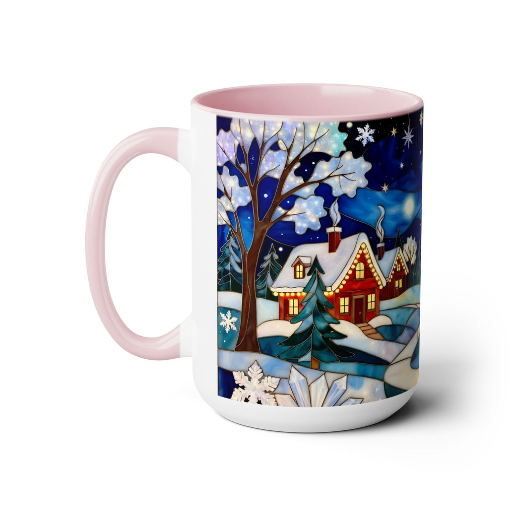 Stained Glass Christmas Village Mug, Winter Cottage Snow Scene Mug, Cozy Holiday Art Cup, Christmas Gift Mug 15oz