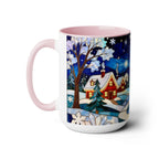 Stained Glass Christmas Village Mug, Winter Cottage Snow Scene Mug, Cozy Holiday Art Cup, Christmas Gift Mug 15oz