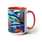 Dolphin Mug, Stained Glass Style Mug, Ocean Lover Gift, Ocean Lover Cup 15oz