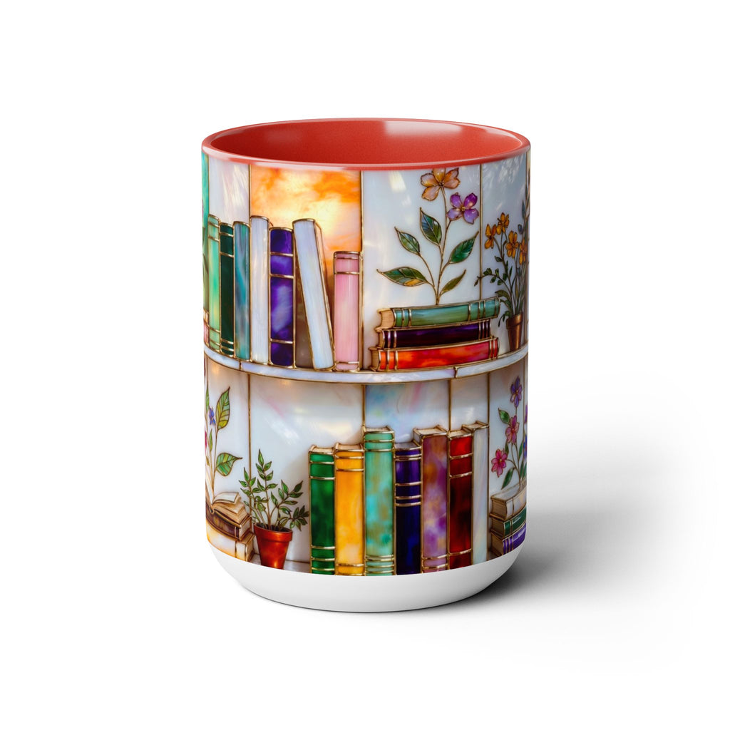 Floral Bookshelf Coffee Mug, Bookish Stained-Glass Style Mug, Book Lover Gift, Library Aesthetic Cup, Teacher Gift, Reading Mug 15oz