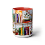 Floral Bookshelf Coffee Mug, Bookish Stained-Glass Style Mug, Book Lover Gift, Library Aesthetic Cup, Teacher Gift, Reading Mug 15oz