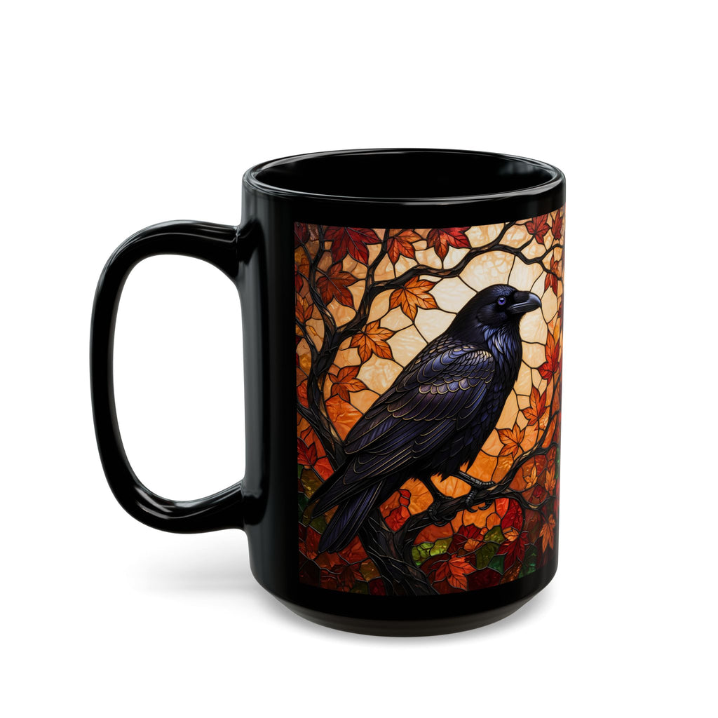 Raven Mug, Stained Glass Crow Coffee Mug, Gothic Raven Mug, Dark Academia Gift, Witchy Fall Mug, Bird Lover Gift, Halloween Cup 11oz, 15oz