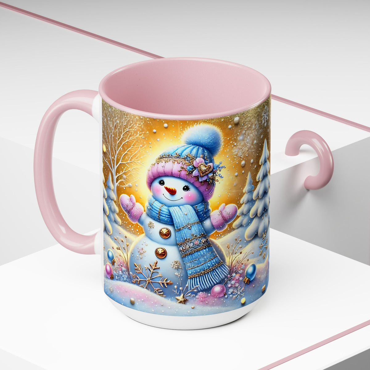 Pink Christmas Mug, Pastel Snowman Mug, Christmas Coffee Mug, Christmas Kitchen Decor Mug, Xmas Gifts, Elegant Coffee Mug, Winter Mug  5oz