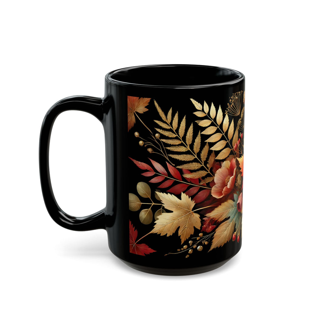 Fall Coffee Mug, Country Fall Autumn Mug, Maple Leaf Mug Pressed Flowers Leaves Style Mug Fall Colors Autumn Lover Gift Rustic Fall Mug 15oz