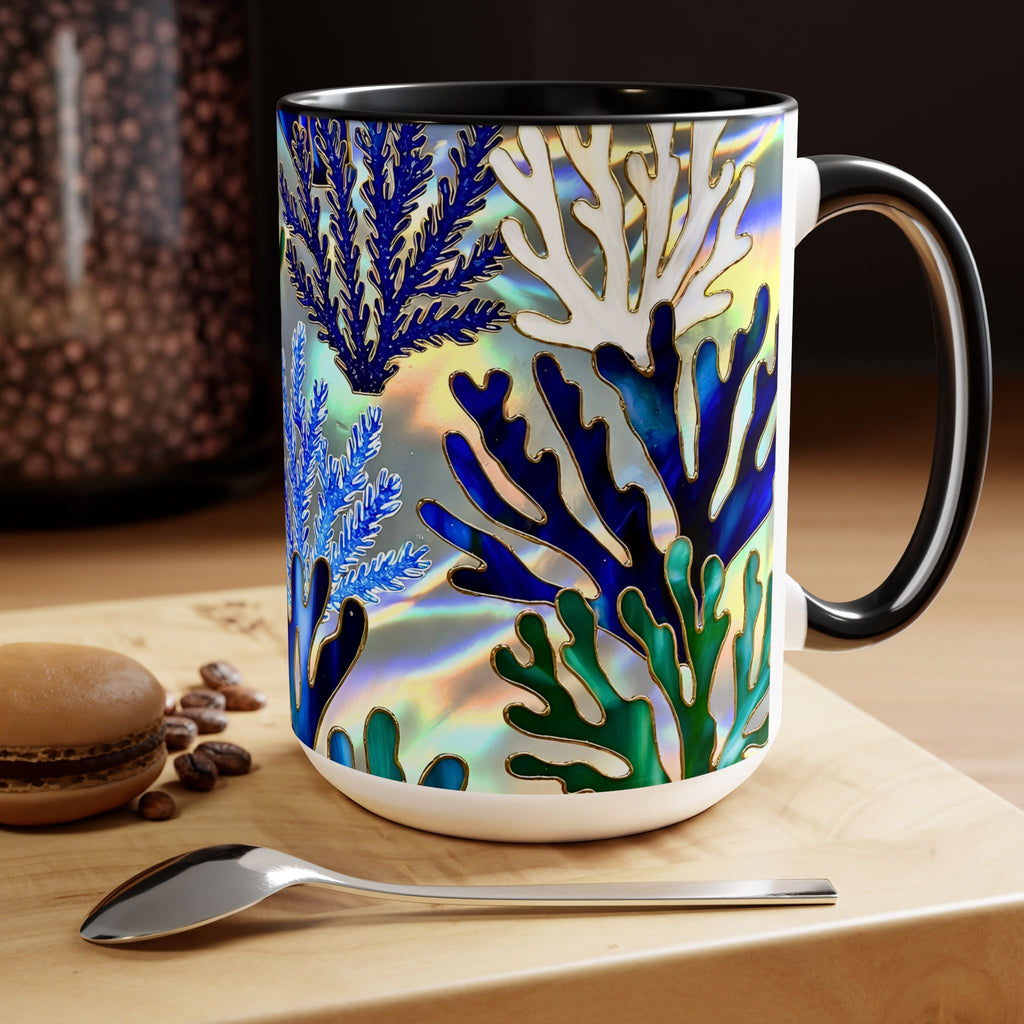 Coral Reef Mug, Stained Glass Style, Ocean Lover Gift Ocean Coffee Cup, Ocean Lover Cup 15oz