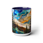 Stained Glass Style Mountain Mug, Forest Landscape Coffee Mug, Nature Lover Gift, Outdoor Adventure Mug, Fathers Day Gift 15oz