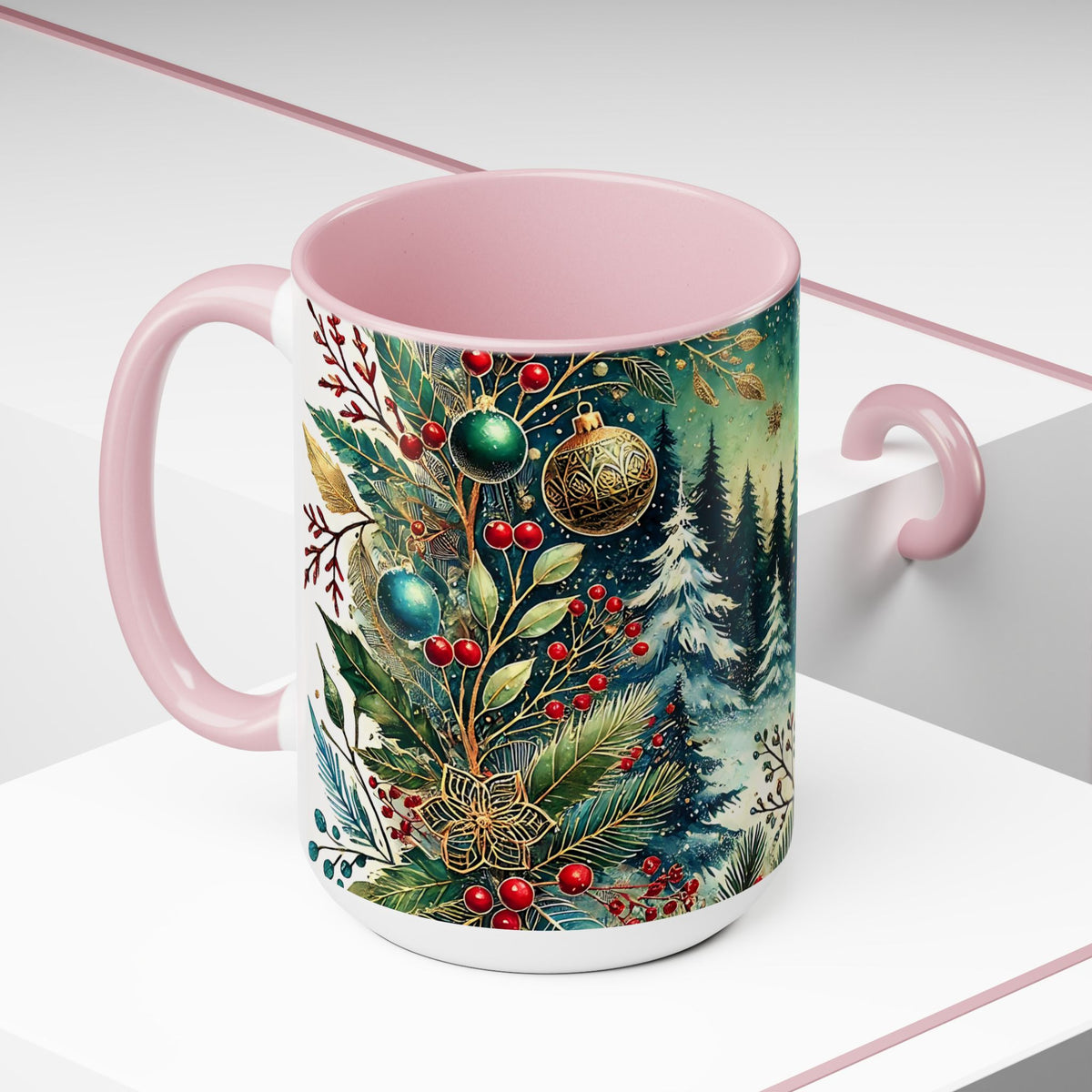 Christmas Mug, Vintage Style Holiday Mug, Christmas Tree Mug, Christmas Coffee Mug, Christmas Forest Mug, Kitchen Decor Mug, Forest Mug 15oz