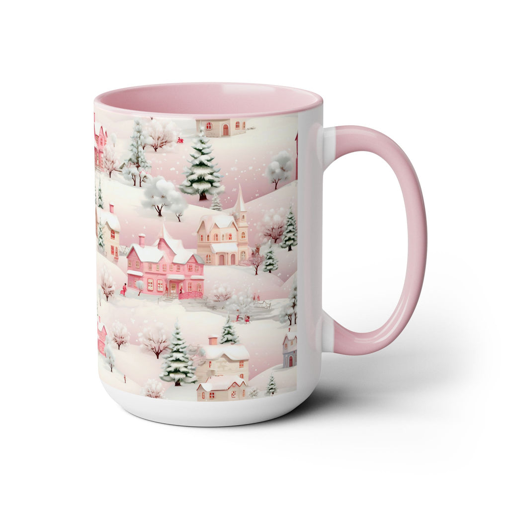 Pink Christmas Village Mug, Christmas Movie Mug, Christmas Coffee Mug, Merry Christmas Mug, Aesthetic Mug, Holiday Kitchen Decor, 15oz