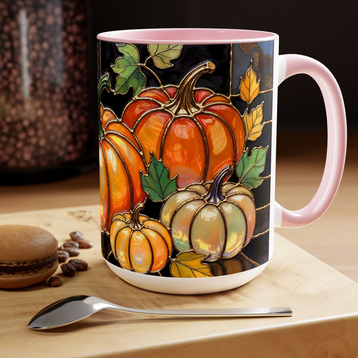 Pumpkin Mug, Fall Coffee Mug, Autumn Pumpkin Cup, Stained Glass Pumpkin Mug, Cozy Fall Gift, Thanksgiving Mug, Halloween Mug