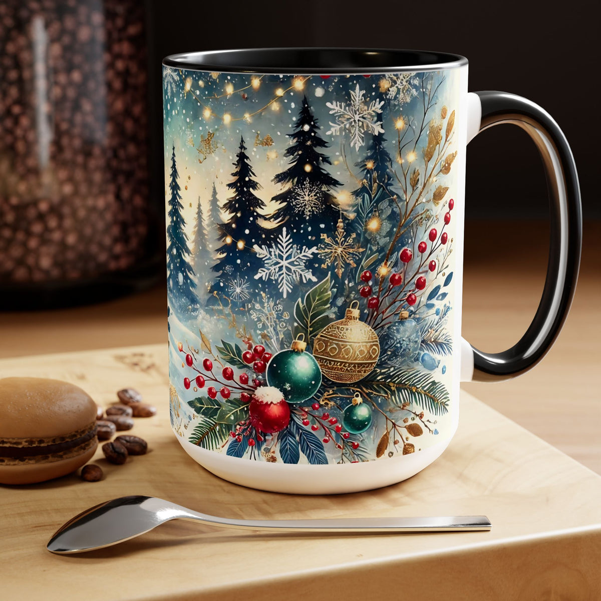Festive Christmas Mug, Vintage Style Holiday Mug, Classic Christmas Tree Mug, Christmas Coffee Mug, Kitchen Decor Mug Forest Coffee Mug 15oz