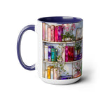 Stained Glass Style Bookshelf Mug, Colorful Floral Book Mug, Book Lover Gift. Elegant Reading Mug